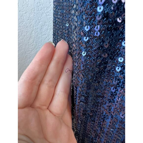Ieena Duggal Sequined Bow Detail Midi Dress with High Slit Navy Blue size 2 - Picture 10 of 14